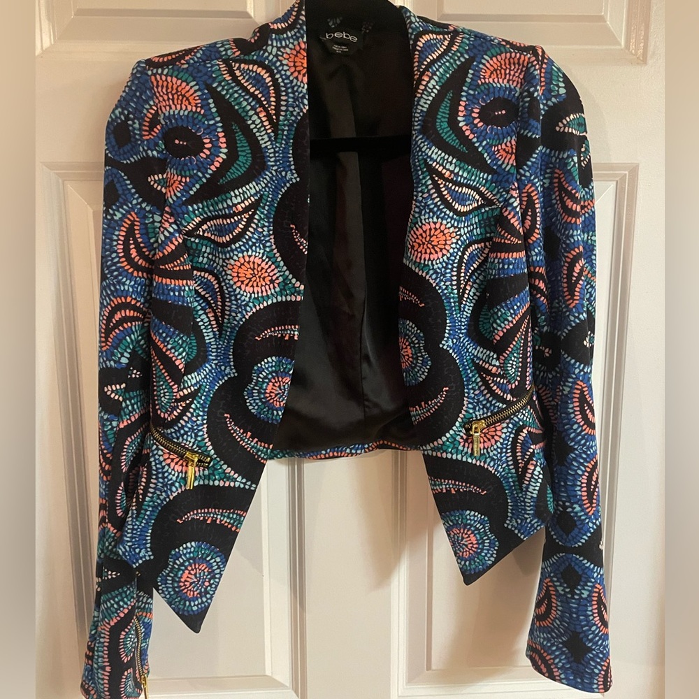 Bebe Blue and Black Paisley Blazer